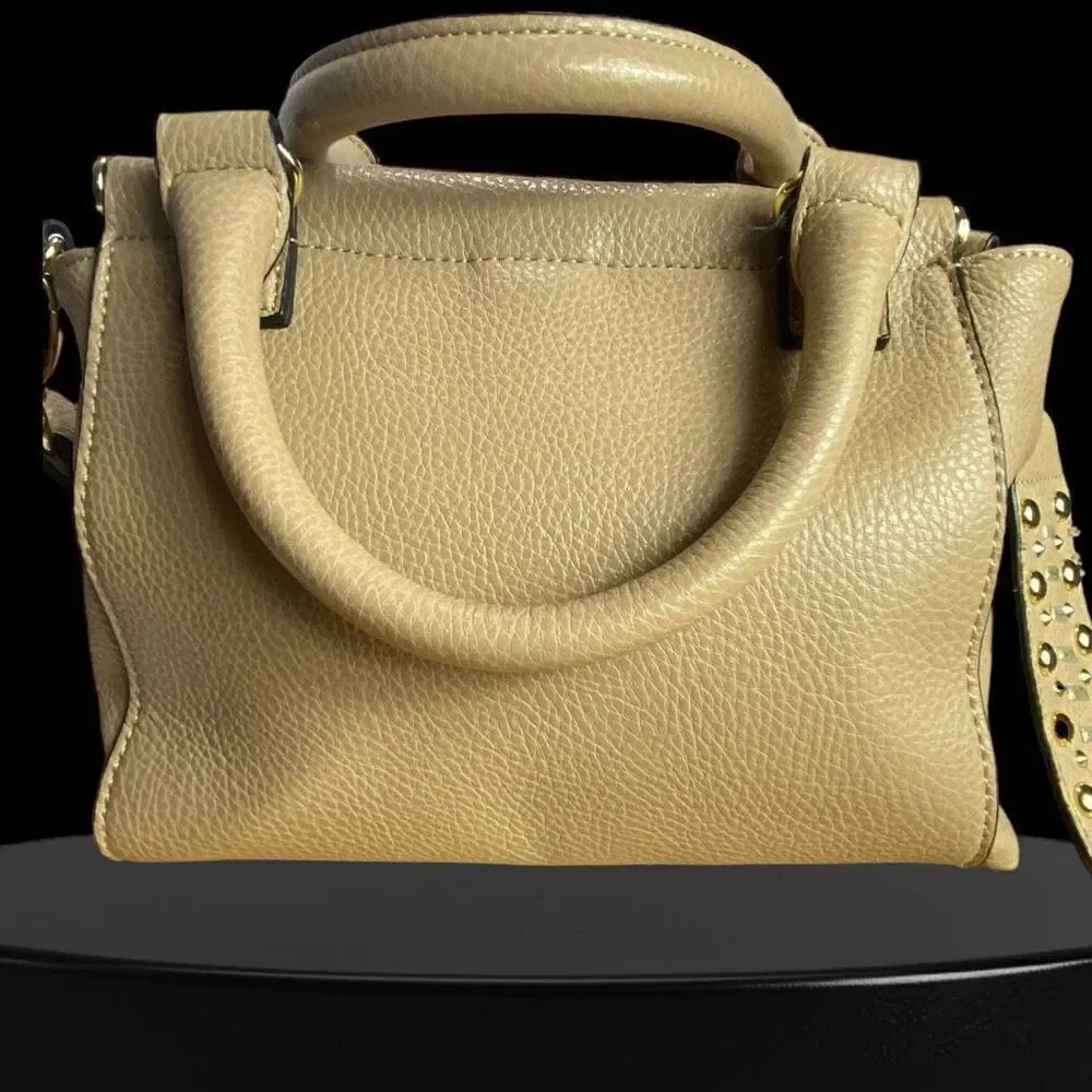 Steve Madden Blennon Cream Peebled Leather Studded Whipstitch Satchel Handbag